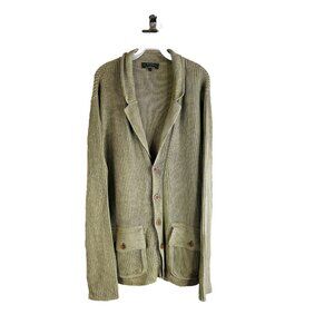Vintage 90s Linen Knit Double Pocket Grandpa Cardigan Sweater
